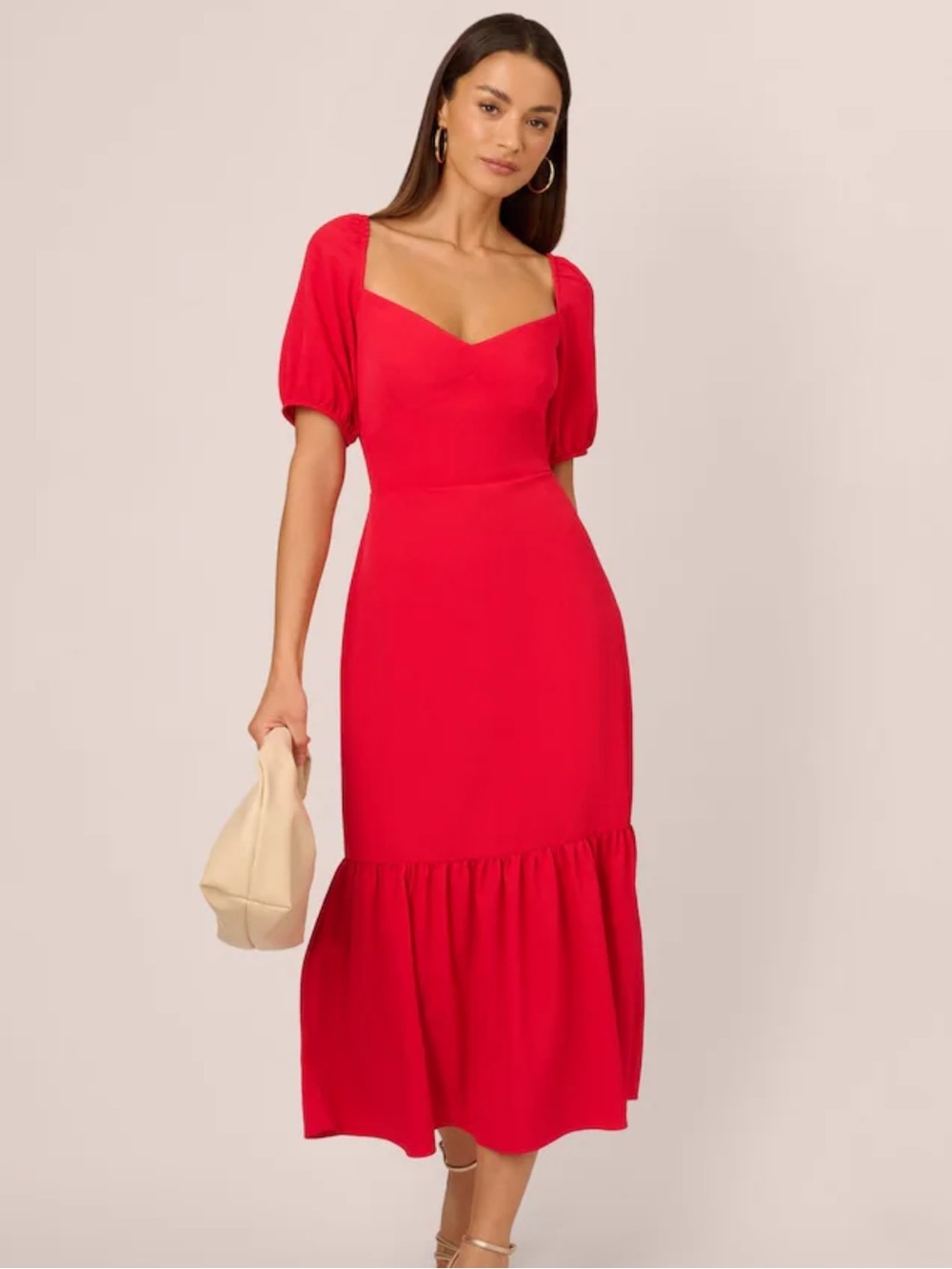 NWT Adrianna Papell Puff Sleeve Midi Dress in Red size 8